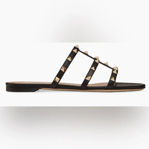 Valentino Garavani Black Rockstud Flat Slide Sandals - Picture 3 of 14